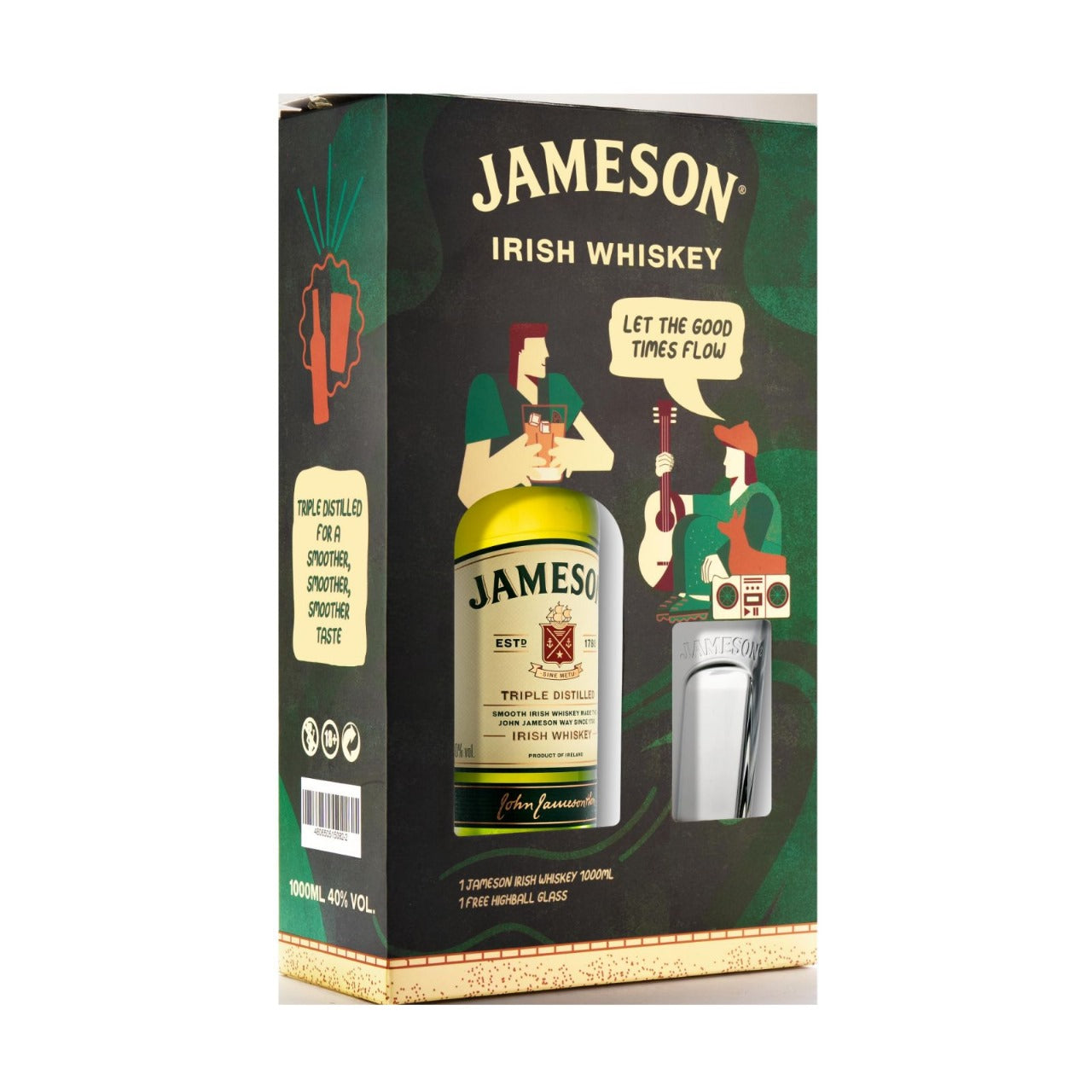 John Jameson Irish Whiskey 1L + Free Highball Glass