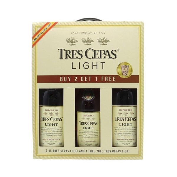 Tres Cepas Brandy Light 1L 2s + 1 700ml Promo Pack